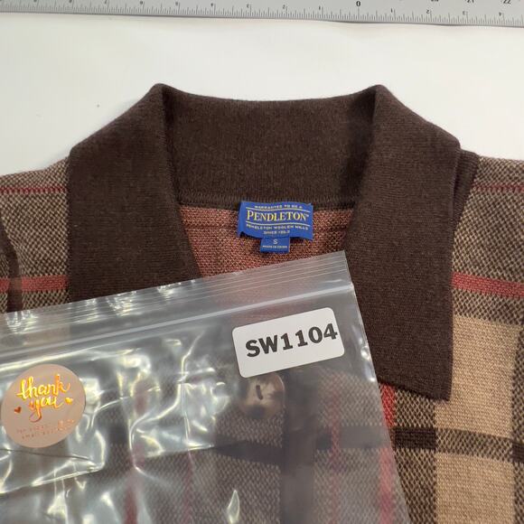 Pendleton S Merino Wool Brown Plaid Long Line Cardigan Pockets Preppy Cabin - Picture 8 of 10